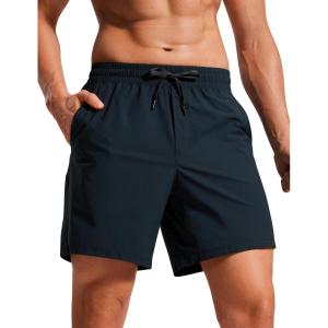 imageCRZ YOGA Casual Workout Mens Shorts 7 Inch Lightweight Quick Dry for Gym Athletic with Zipper PocketTrue Navy