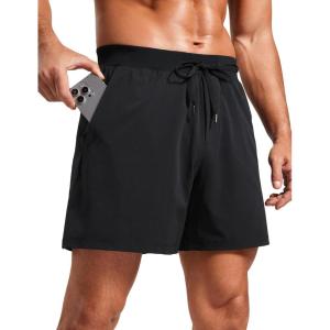 imageCRZ YOGA Gym Shorts Men 5 Side Split Quick Dry Lightweight Stretchy for Athletic Workout Running with Zipper PocketBlack