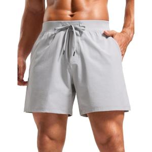 imageCRZ YOGA Gym Shorts Men 5 Side Split Quick Dry Lightweight Stretchy for Athletic Workout Running with Zipper PocketPlatinum Grey