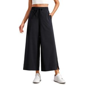 imageCRZ YOGA Lightweight Wide Leg Cropped Pants for Women 25quot High Waisted Loose Casual Lounge Travel Work Sweatpants SummerBlack