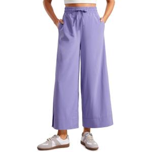 imageCRZ YOGA Lightweight Wide Leg Cropped Pants for Women 25quot High Waisted Loose Casual Lounge Travel Work Sweatpants SummerDark Lavender Purple