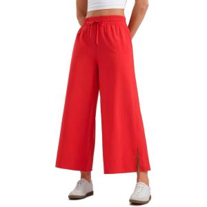 imageCRZ YOGA Lightweight Wide Leg Cropped Pants for Women 25quot High Waisted Loose Casual Lounge Travel Work Sweatpants SummerDeep Red