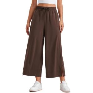 imageCRZ YOGA Lightweight Wide Leg Cropped Pants for Women 25quot High Waisted Loose Casual Lounge Travel Work Sweatpants SummerHot Fudge Brown