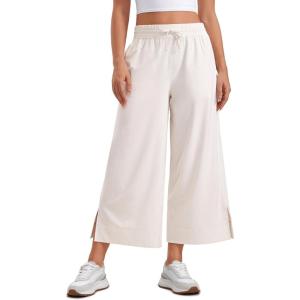 imageCRZ YOGA Lightweight Wide Leg Cropped Pants for Women 25quot High Waisted Loose Casual Lounge Travel Work Sweatpants SummerMilky White Bone