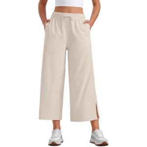 imageCRZ YOGA Lightweight Wide Leg Cropped Pants for Women 25quot High Waisted Loose Casual Lounge Travel Work Sweatpants SummerMojave Tan