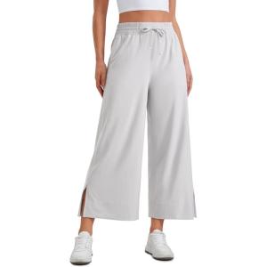 imageCRZ YOGA Lightweight Wide Leg Cropped Pants for Women 25quot High Waisted Loose Casual Lounge Travel Work Sweatpants SummerPlatinum Grey