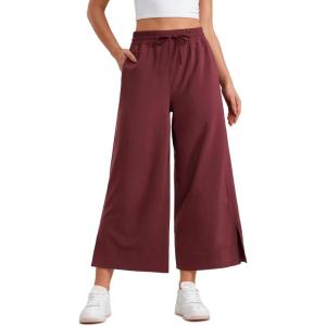 imageCRZ YOGA Lightweight Wide Leg Cropped Pants for Women 25quot High Waisted Loose Casual Lounge Travel Work Sweatpants SummerRed Merlot
