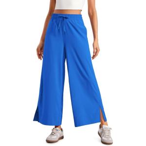 imageCRZ YOGA Lightweight Wide Leg Cropped Pants for Women 25quot High Waisted Loose Casual Lounge Travel Work Sweatpants SummerSparkle Blue
