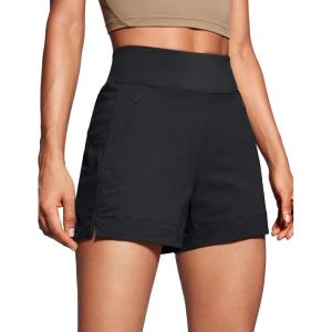 imageCRZ YOGA Womens Lightweight Mid Rise Hiking Shorts 4  Stretch for Athletic Summer Travel Outdoor Golf with Zip PocketsBlack