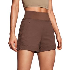 imageCRZ YOGA Womens Lightweight Mid Rise Hiking Shorts 4  Stretch for Athletic Summer Travel Outdoor Golf with Zip PocketsCoffee Brown