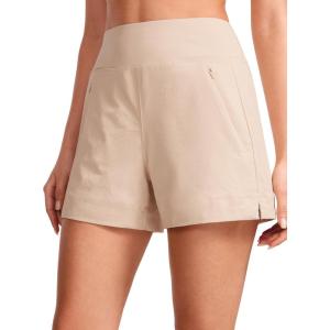imageCRZ YOGA Womens Lightweight Mid Rise Hiking Shorts 4  Stretch for Athletic Summer Travel Outdoor Golf with Zip PocketsRaw Linen