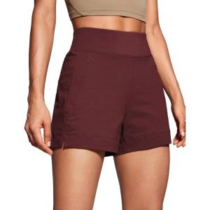 imageCRZ YOGA Womens Lightweight Mid Rise Hiking Shorts 4  Stretch for Athletic Summer Travel Outdoor Golf with Zip PocketsRed Merlot