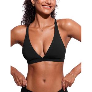 imageCRZ YOGA Womens V Neck Bikini Tops Criss Cross Back Sexy Swim Bathing Suit Bra PaddedBlack