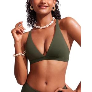 imageCRZ YOGA Womens V Neck Bikini Tops Criss Cross Back Sexy Swim Bathing Suit Bra PaddedDark Olive