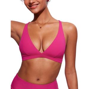 imageCRZ YOGA Womens V Neck Bikini Tops Criss Cross Back Sexy Swim Bathing Suit Bra PaddedGranita Pink