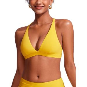 imageCRZ YOGA Womens V Neck Bikini Tops Criss Cross Back Sexy Swim Bathing Suit Bra PaddedHigh Visibility Yellow