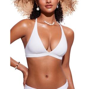 imageCRZ YOGA Womens V Neck Bikini Tops Criss Cross Back Sexy Swim Bathing Suit Bra PaddedWhite