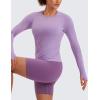 imageCRZ YOGA Womens Seamless Workout Long Sleeve Shirts Quick Dry Gym Athletic Tops Breathable Running Yoga TShirtsElfin Purple
