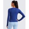 imageCRZ YOGA Womens Seamless Workout Long Sleeve Shirts Quick Dry Gym Athletic Tops Breathable Running Yoga TShirtsLarkspur Blue