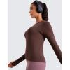 imageCRZ YOGA Womens Seamless Workout Long Sleeve Shirts Quick Dry Gym Athletic Tops Breathable Running Yoga TShirtsTaupe