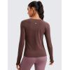 imageCRZ YOGA Womens Seamless Workout Long Sleeve Shirts Quick Dry Gym Athletic Tops Breathable Running Yoga TShirtsTaupe
