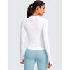 imageCRZ YOGA Womens Seamless Workout Long Sleeve Shirts Quick Dry Gym Athletic Tops Breathable Running Yoga TShirtsWhite