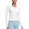imageCRZ YOGA Womens Seamless Workout Long Sleeve Shirts Quick Dry Gym Athletic Tops Breathable Running Yoga TShirtsWhite