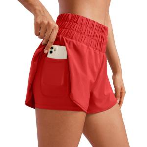 imageCRZ YOGA 2 in 1 High Waisted Running Shorts for Women 3quot  Split Breathable for Athletic Tennis Gym Workout with PocketsDark Red