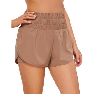 imageCRZ YOGA 2 in 1 High Waisted Running Shorts for Women 3quot  Split Breathable for Athletic Tennis Gym Workout with PocketsMocha Mousse