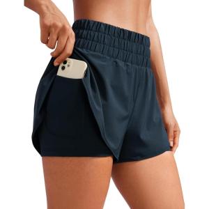 imageCRZ YOGA 2 in 1 High Waisted Running Shorts for Women 3quot  Split Breathable for Athletic Tennis Gym Workout with PocketsTrue Navy