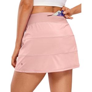 imageCRZ YOGA Womens High Waisted Tennis Skirts with 3 Pockets Golf A Line Lightweight Cute Athletic Casual SkortsPuff Pink