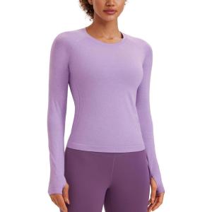 imageCRZ YOGA Womens Seamless Workout Long Sleeve Shirts Quick Dry Gym Athletic Tops Breathable Running Yoga TShirtsElfin Purple