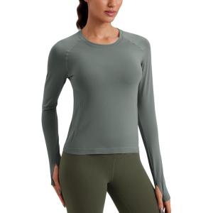 imageCRZ YOGA Womens Seamless Workout Long Sleeve Shirts Quick Dry Gym Athletic Tops Breathable Running Yoga TShirtsGrey Sage