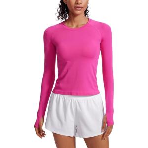 imageCRZ YOGA Womens Seamless Workout Long Sleeve Shirts Quick Dry Gym Athletic Tops Breathable Running Yoga TShirtsHibiscus Purple