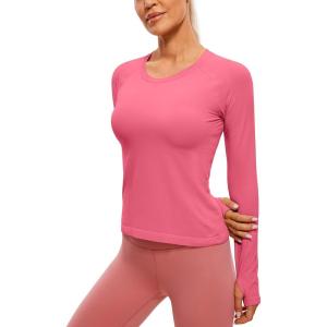 imageCRZ YOGA Womens Seamless Workout Long Sleeve Shirts Quick Dry Gym Athletic Tops Breathable Running Yoga TShirtsRaspberry Sorbet