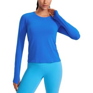 imageCRZ YOGA Womens Seamless Workout Long Sleeve Shirts Quick Dry Gym Athletic Tops Breathable Running Yoga TShirtsSparkle Blue