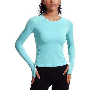 imageCRZ YOGA Womens Seamless Workout Long Sleeve Shirts Quick Dry Gym Athletic Tops Breathable Running Yoga TShirtsTurquoise