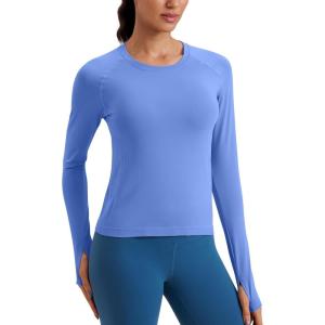 imageCRZ YOGA Womens Seamless Workout Long Sleeve Shirts Quick Dry Gym Athletic Tops Breathable Running Yoga TShirtsWild Indigo