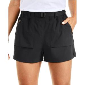 imageCRZ YOGA Womens Waterproof Stretch Hiking Shorts Mid Rise Summer for Outdoor Golf Workout with Zip Pockets Belt  3Black