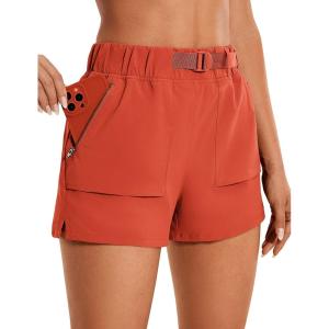 imageCRZ YOGA Womens Waterproof Stretch Hiking Shorts Mid Rise Summer for Outdoor Golf Workout with Zip Pockets Belt  3Chestnut