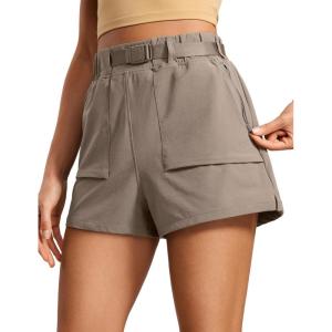 imageCRZ YOGA Womens Waterproof Stretch Hiking Shorts Mid Rise Summer for Outdoor Golf Workout with Zip Pockets Belt  3Cliff Ash