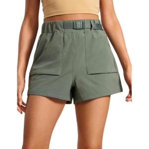 imageCRZ YOGA Womens Waterproof Stretch Hiking Shorts Mid Rise Summer for Outdoor Golf Workout with Zip Pockets Belt  3Grey Sage