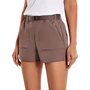 imageCRZ YOGA Womens Waterproof Stretch Hiking Shorts Mid Rise Summer for Outdoor Golf Workout with Zip Pockets Belt  3Purple Taupe