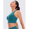imageCRZ YOGA Womens Butterluxe Strappy High Neck Longline Sports Bra  Wireless Criss Cross Back Padded Workout Cropped TopBorealis Green