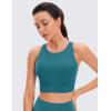imageCRZ YOGA Womens Butterluxe Strappy High Neck Longline Sports Bra  Wireless Criss Cross Back Padded Workout Cropped TopBorealis Green