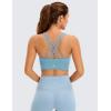 imageCRZ YOGA Womens Butterluxe Strappy High Neck Longline Sports Bra  Wireless Criss Cross Back Padded Workout Cropped TopPure Blue
