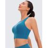imageCRZ YOGA Womens Butterluxe Strappy High Neck Longline Sports Bra  Wireless Criss Cross Back Padded Workout Cropped TopSupersonic Blue