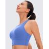 imageCRZ YOGA Womens Butterluxe Strappy High Neck Longline Sports Bra  Wireless Criss Cross Back Padded Workout Cropped TopWild Indigo