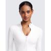 imageCRZ YOGA Butterluxe Womens Cropped Slim Fit Workout Jacket Weightless Track Athletic Full Zip Up Tops with Thumb HolesWhite