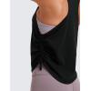 imageCRZ YOGA Pima Cotton Women Racerback Sleeveless Workout Tops Crew Neck Ruched Side Tanks Athletic Casual Loose ShirtsBlack